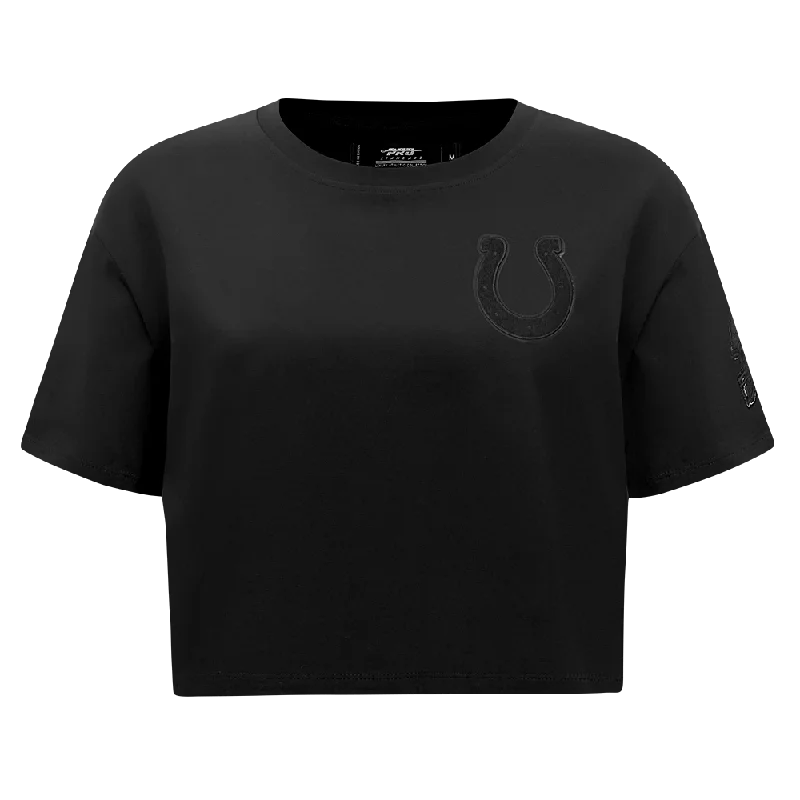 NFL INDIANAPOLIS COLTS TRIPLE BLACK WOMEN'S SJ BOXY TEE (TRIPLE BLACK WOMEN'S) Embroidered Appliqued Beaded