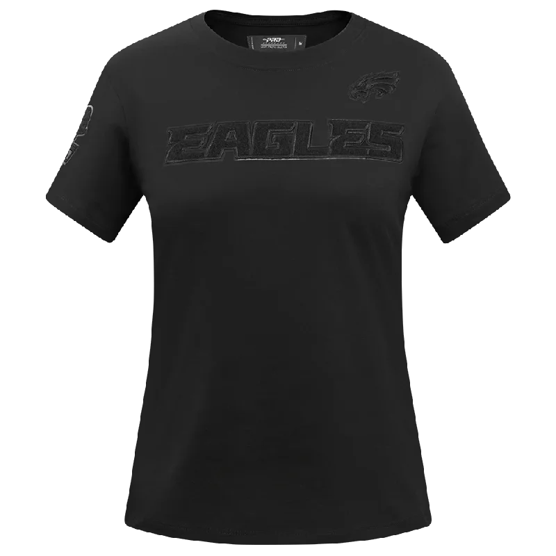 NFL PHILADELPHIA EAGLES TRIPLE BLACK WOMEN'S SLIM FIT TEE (TRIPLE BLACK WOMEN'S) V-Neck T-Shirt Long Sleeve Cotton