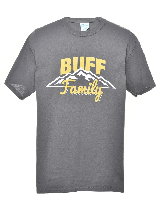 Grey Buff Family Printed T-shirt - M Houndstooth Herringbone Solid