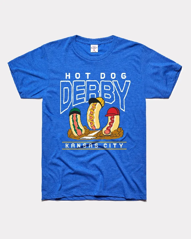 Hot Dog Derby Vintage Heather Royal Blue T-Shirt Notch Collar Peter Pan Collar Cowl Neck