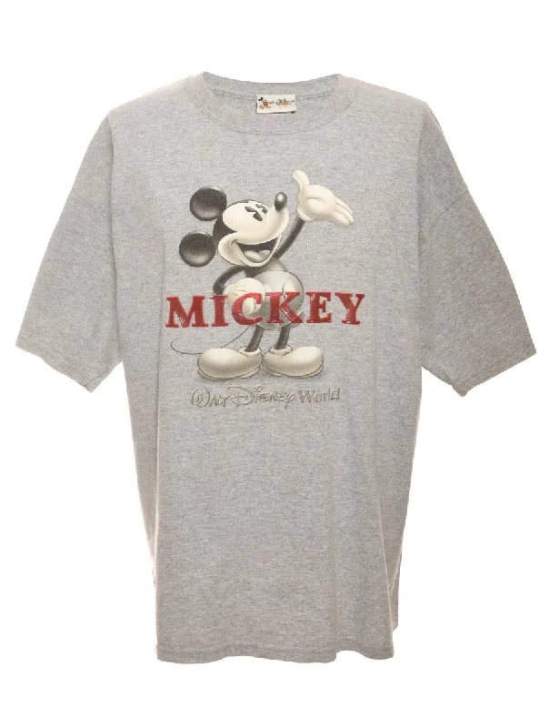 Light Grey Disney Mickey Mouse Cartoon T-shirt - L Zippered Front Buttoned Front Snap Front