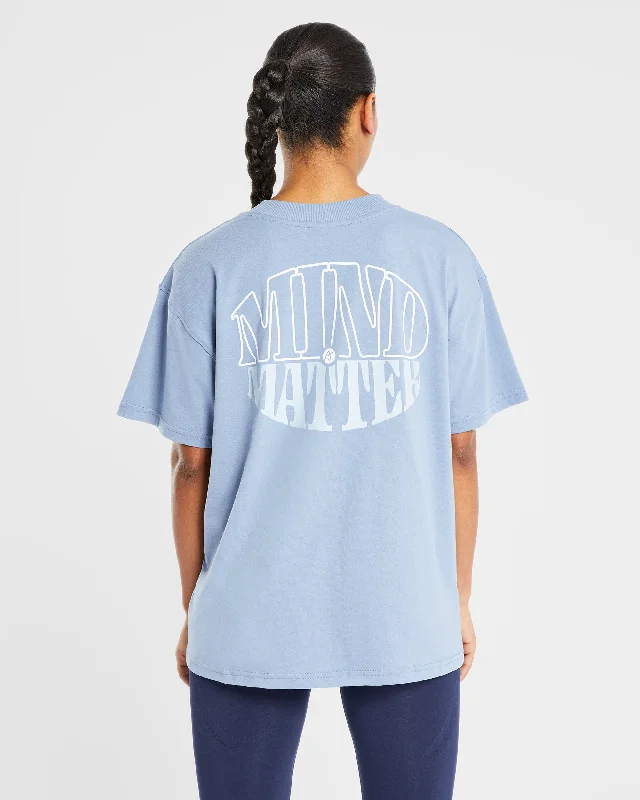 Mind Over Matter Oversized T Shirt - Blue Collared Crew Neck Turtle Neck