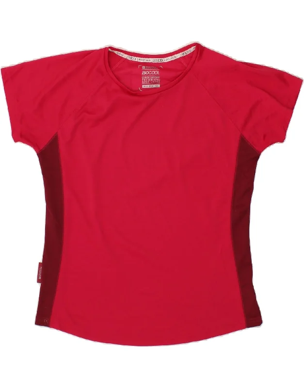 MOUNTAIN WAREHOUSE Womens T-Shirt Top UK 18 XL Red Colourblock Collared T-Shirt Boat Neck A-Line