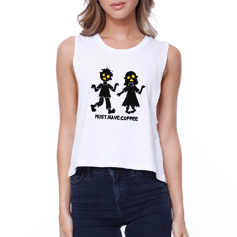 Must Have Coffee Zombies Womens White Crop Top Lace Blend Ribbed Blend Corduroy Blend Must Have Coffee Zombies Womens White Crop Top Lace Blend Ribbed Blend Corduroy Blend