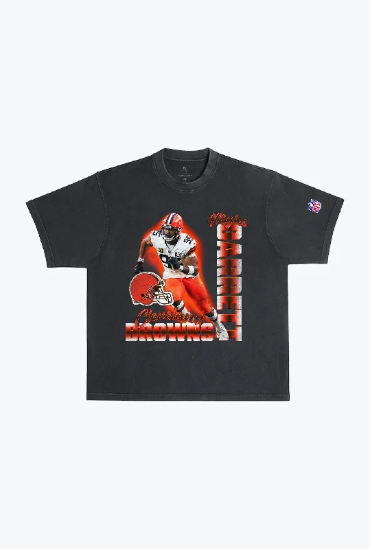 Myles Garrett Garment Dyed Heavyweight T-Shirt - Black Graphic Embroidered Appliqued