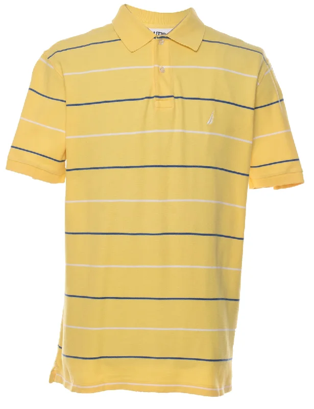 Nautica Navy & Yellow Polo T-shirt - L Print Jacquard Patchwork