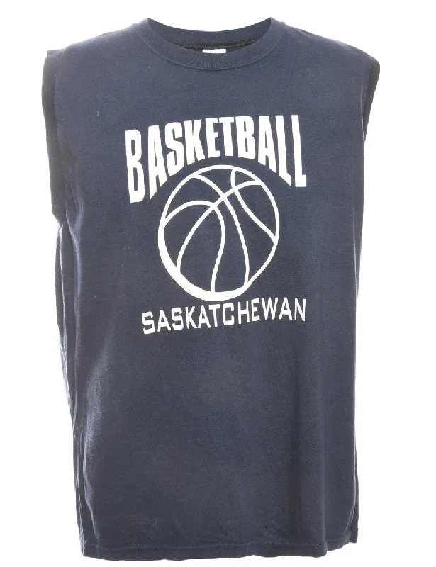 Navy Basketball Sports T-shirt - L Thin T-Shirt Open Front Quick Dry