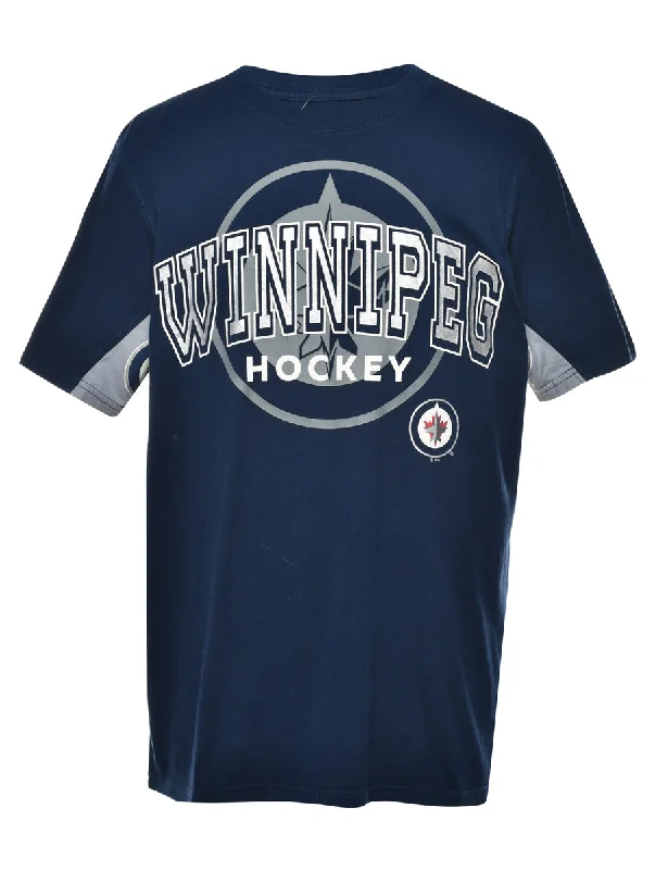 Navy Winnipeg NHL Sports T-shirt - M Handmade Hand-knitted Hand-woven