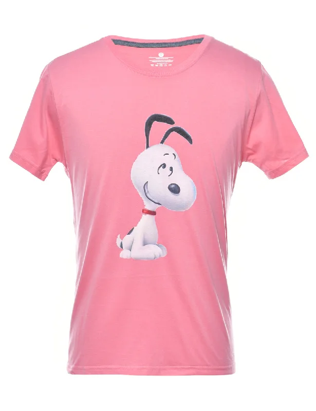 Pale Pink Snoopy Cartoon T-shirt - M Zippered Front Buttoned Front Snap Front