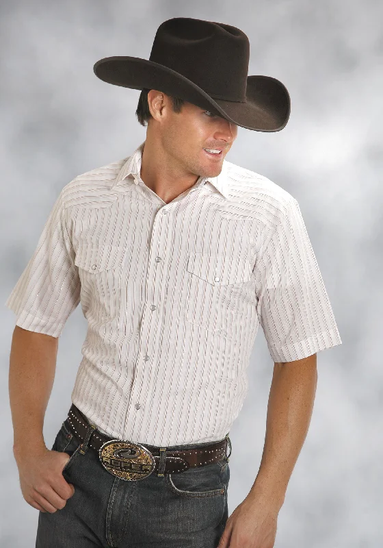 Roper Classics Mens White Cotton Blend Tone on Tone Patterns S/S Shirt Elegant Classic Vintage Roper Classics Mens White Cotton Blend Tone on Tone Patterns S/S Shirt Elegant Classic Vintage