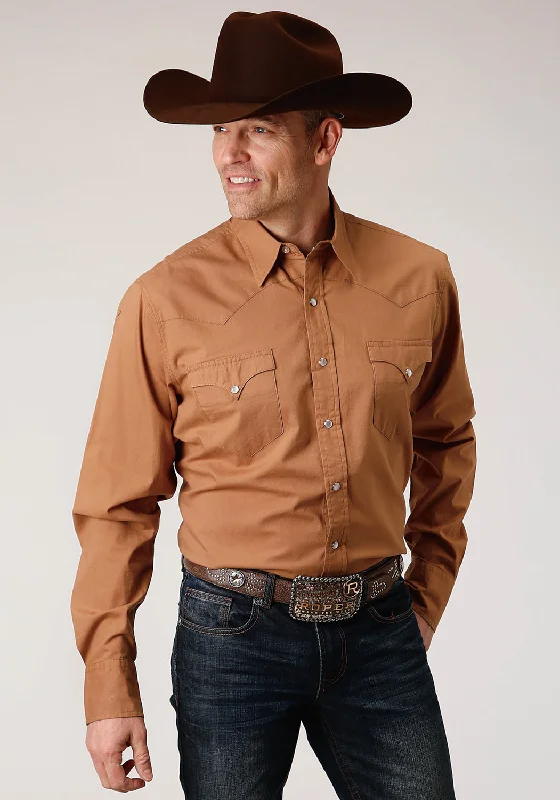Roper Mens Caramel 100% Cotton West Made L/S Poplin Shirt Layered Multi-layer Single Layer Roper Mens Caramel 100% Cotton West Made L/S Poplin Shirt Layered Multi-layer Single Layer
