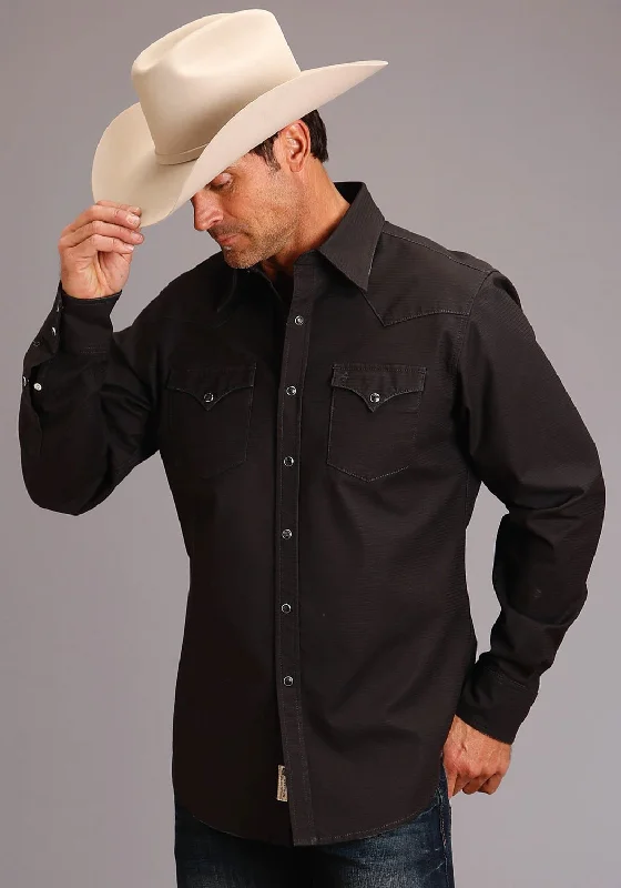 Stetson Mens Charcoal 100% Cotton Corded Denim L/S 2 Pkt Shirt Fleece Fabric Down Fabric Feather Fabric