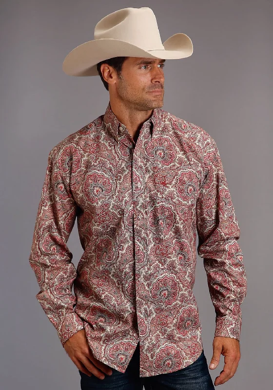 Stetson Mens Red 100% Cotton Sandstone Paisley BD L/S 1 Pkt Shirt Machine Wash Dry Clean Hand Wash