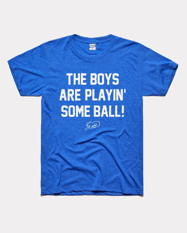 The Boys Are Playin' Ball Royal T-Shirt Beaded Sequined Faux Fur