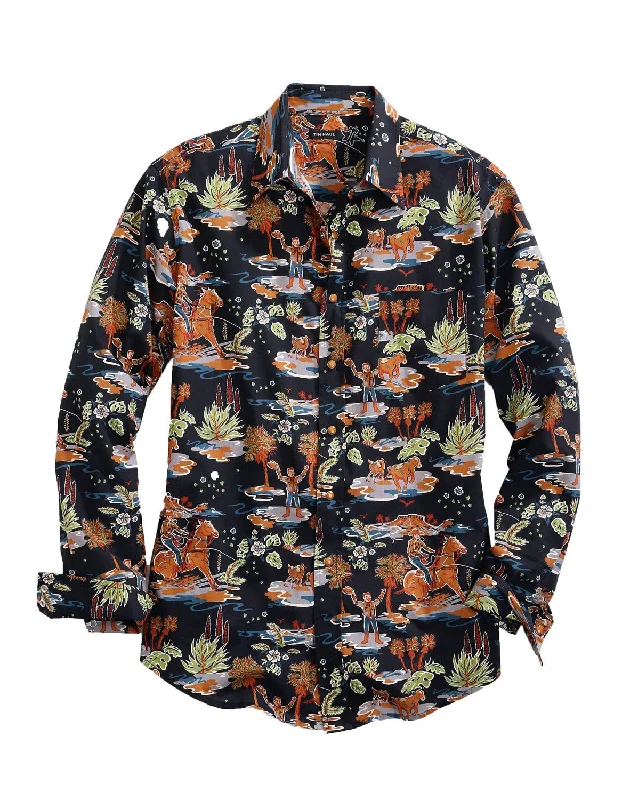 Tin Haul Mens Black 100% Cotton Hawaiian Rodeo L/S Shirt Satin Fabric Silk Fabric Chiffon Fabric