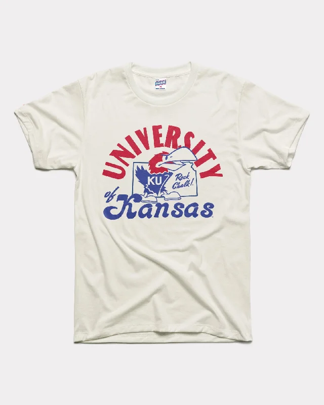 University of Kansas Outline White T-Shirt Hooded Caped Shawl Collar