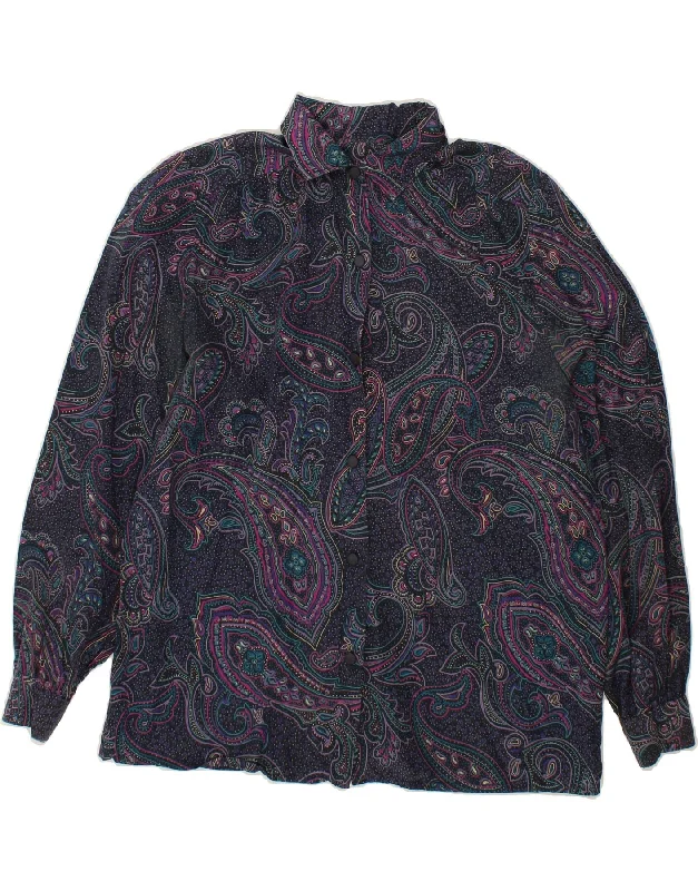 VINTAGE Womens Shirt UK 16 Large Navy Blue Paisley Layered Multi-layer Single Layer