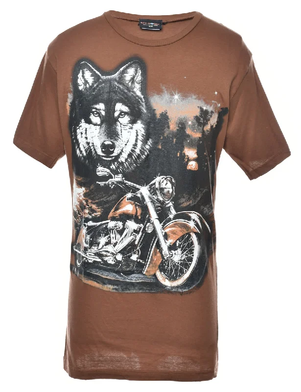 Wolf Print Animal T-shirt - M Mesh Blend Leather Blend Suede Blend