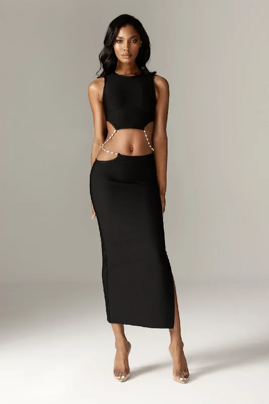 Stella Cutout Rhinestone Crop Top (Black) Rayon Velvet Corduroy