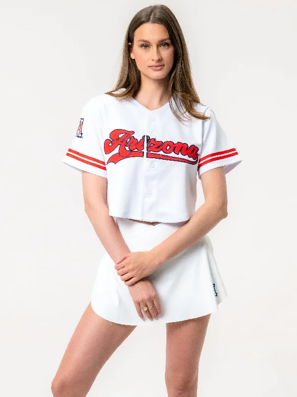 University of Arizona - Women's Cropped Baseball Crop Top - White Nylon Fabric Polyester Fabric Spandex Fabric