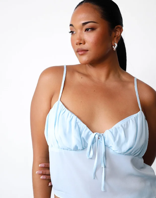 Isla Crop Top (Ice Blue) Zippered Front Buttoned Front Snap Front