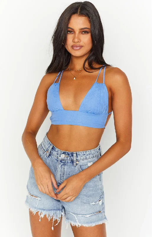 Believe Blue Crop Top Chenille Blend Fleece Blend Nylon Blend