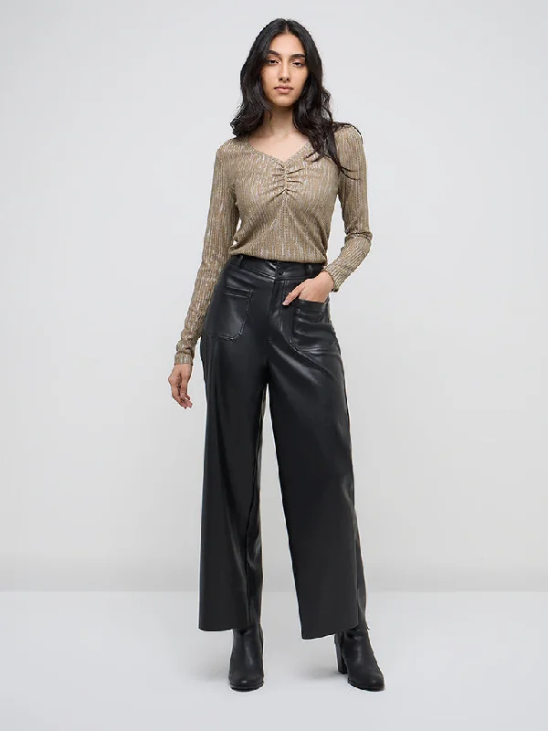 LOV Black Faux-Leather High-Rise Trousers Trousers High Rise Slim Fit