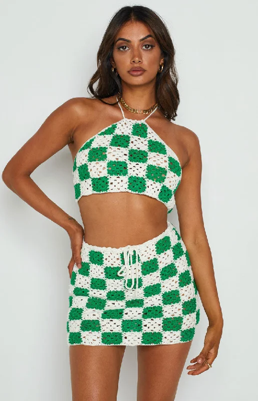 Natasha Green Check Crop Top Front Pockets Side Pockets Patch Pockets