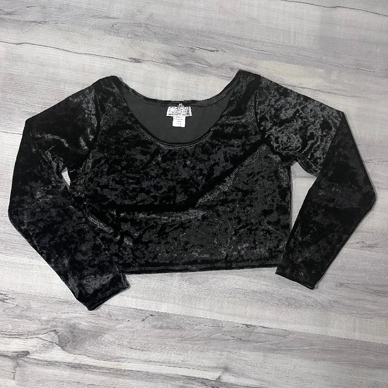 SALE - XL - Long Sleeve Crop Top - Black Crushed Velvet Lace Blend Ribbed Blend Corduroy Blend