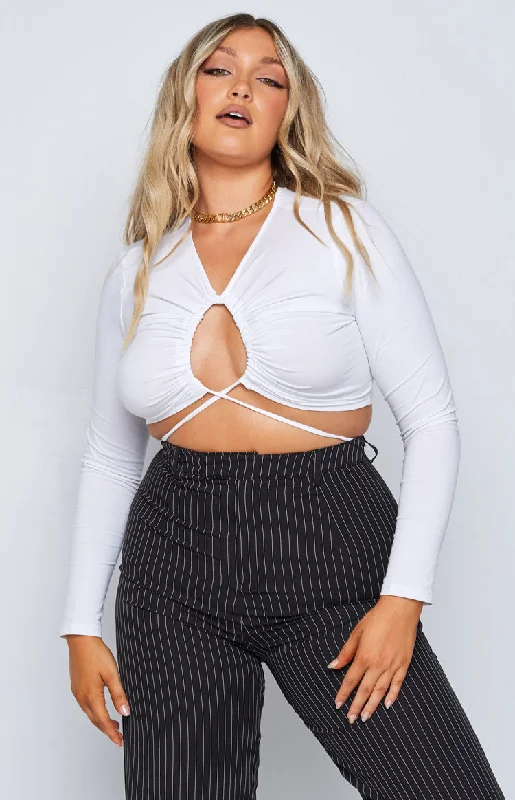 Serena Crop Top White Solid Print Embellished