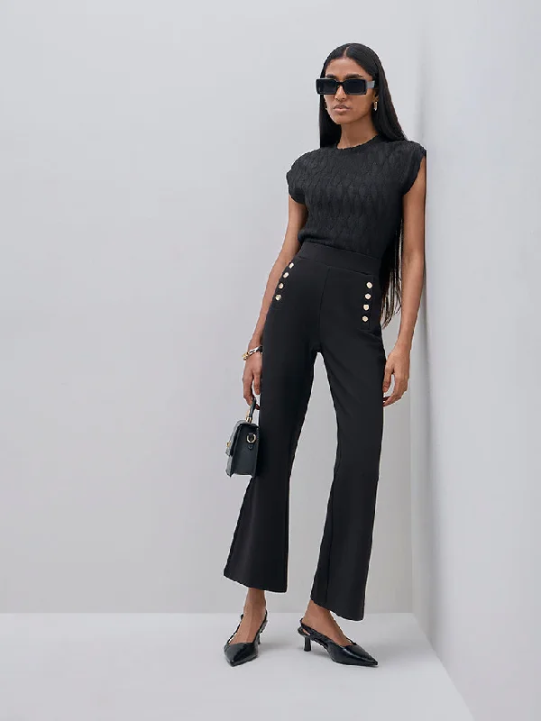 Wardrobe Black High-Rise Wide-Leg Trousers Trousers Solid Black