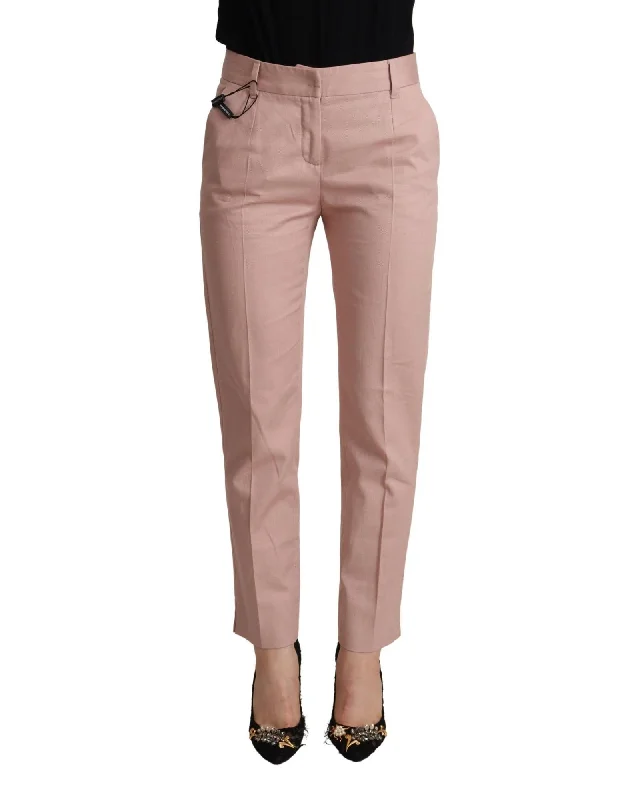 Dolce & Gabbana  Womens SlimFit Stretch Cotton Blend Trousers Pink Trousers High Rise Slim Fit