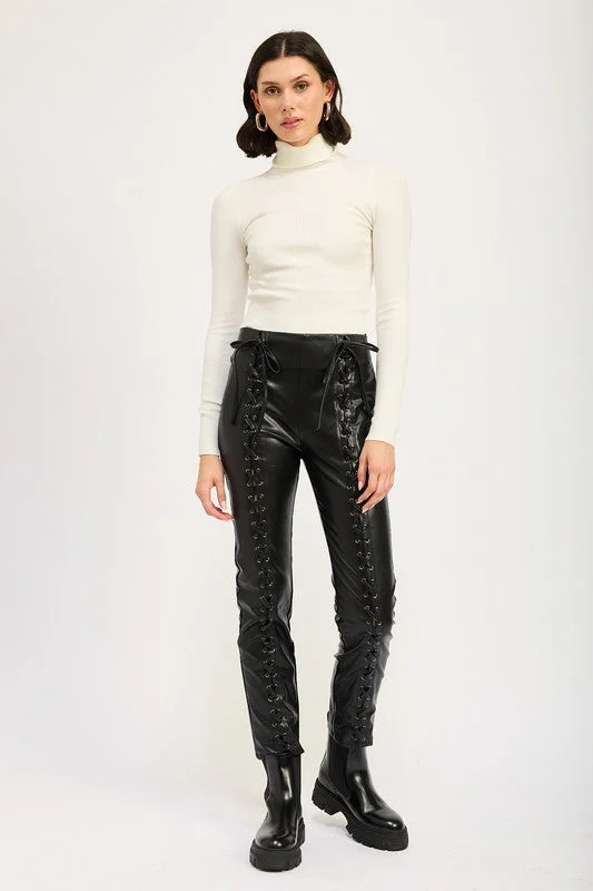 Emory Park Lace Up Leather Trousers Cropped Trousers Casual Linen