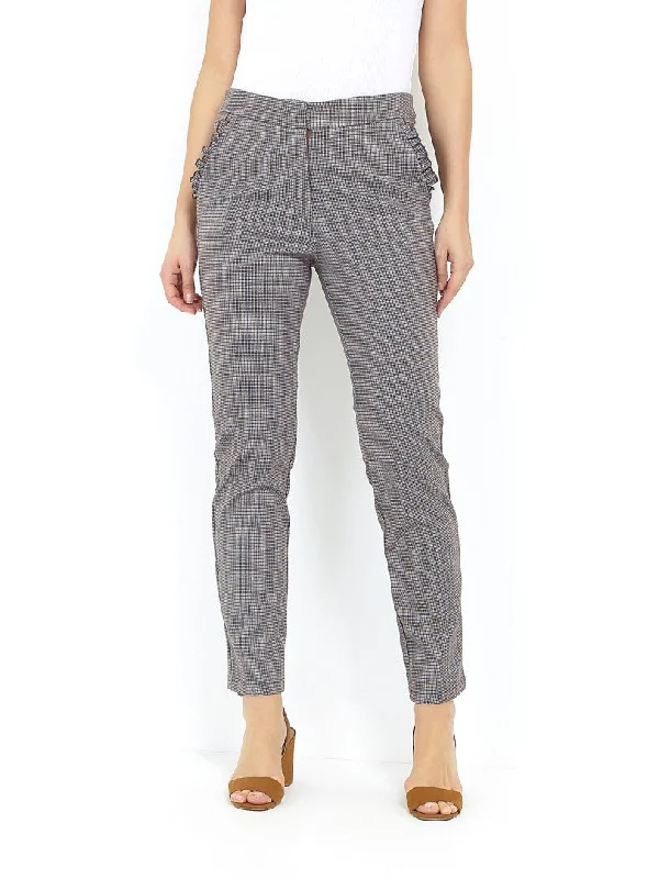 FRILL DETAIL CHECKED SLIM LEG TROUSERS Trousers Floral Bohemian