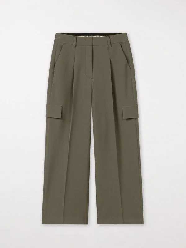 Luisa Cerano Cargo Trousers with Front Pleat Greyish Khaki Trousers Party Sparkling