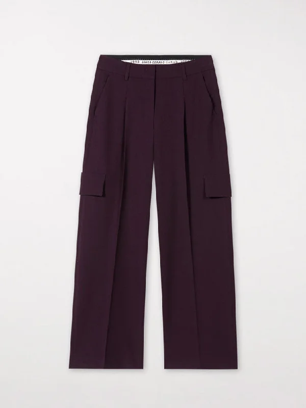 Luisa Cerano Cargo Trousers with Front Pleat Burgundy Trousers Custom Made