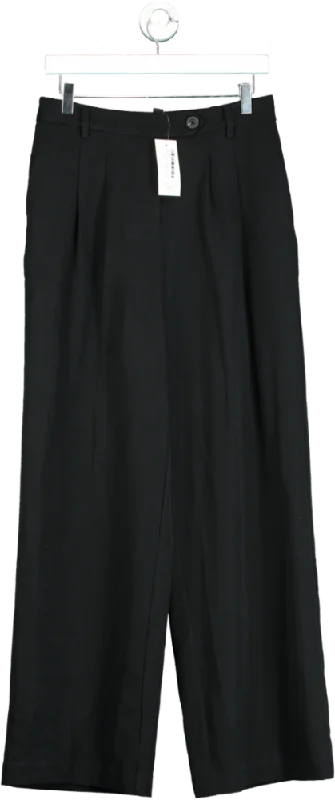 New Look Black Wide Leg Trousers UK 12 Cropped Trousers Casual Linen