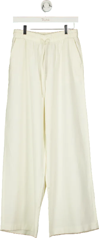 New Look Cream Drawstring Wide Leg Trousers UK 10 Trousers Flared Retro