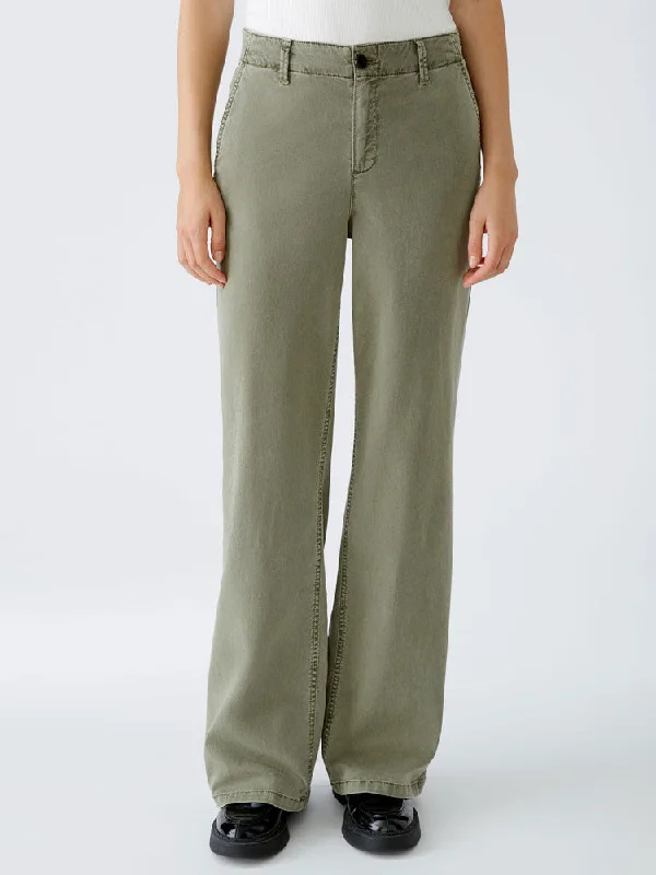 Oui Denim Trousers Dusty Olive Trousers stylish elegant