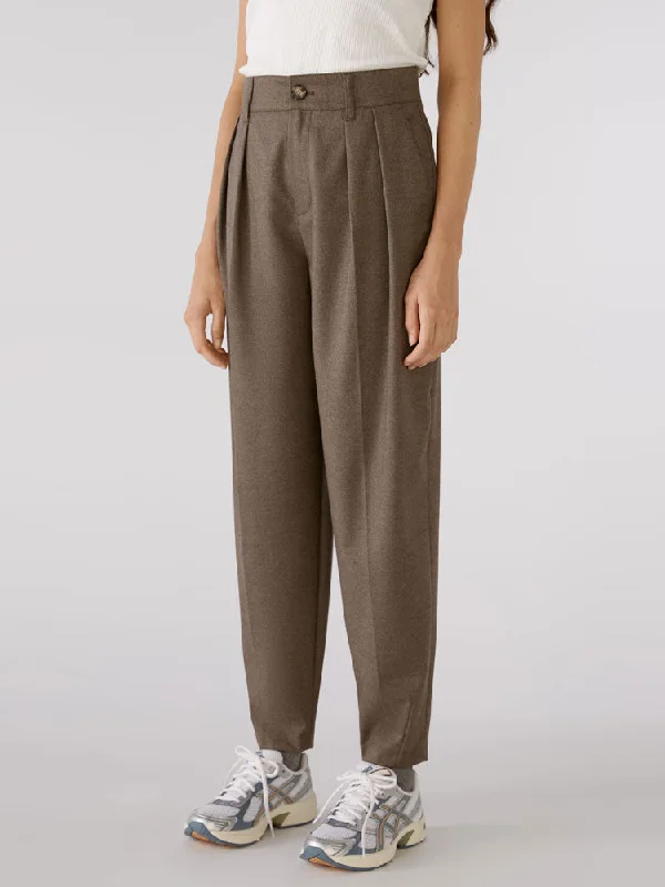 Oui Pleated Trousers Dark Brown Trousers Recommended Stylist