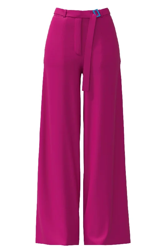 Pleated High-Waisted Wide Leg Trouser in Pink Trousers Denim Blue