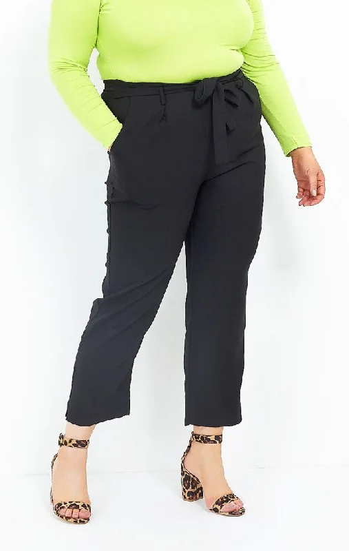 PLUS SIZE TIE WAIST BLACK TROUSERS Trousers Polka Dot Cute