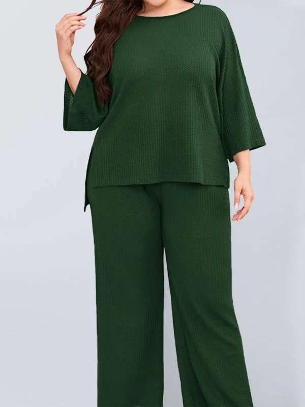 Plus Size Women's Casual Three-quarter Sleeve Trousers Two-piece Homewear Trousers Essential Wardrobe