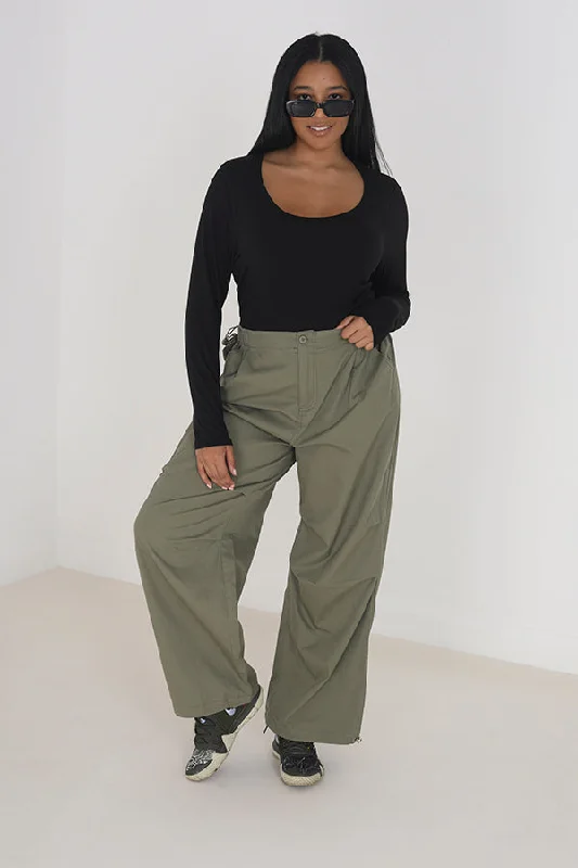 PLUS SIZEW KHAKI WIDE LEG UTILITY CARGO TROUSERS Trousers Canvas Durable