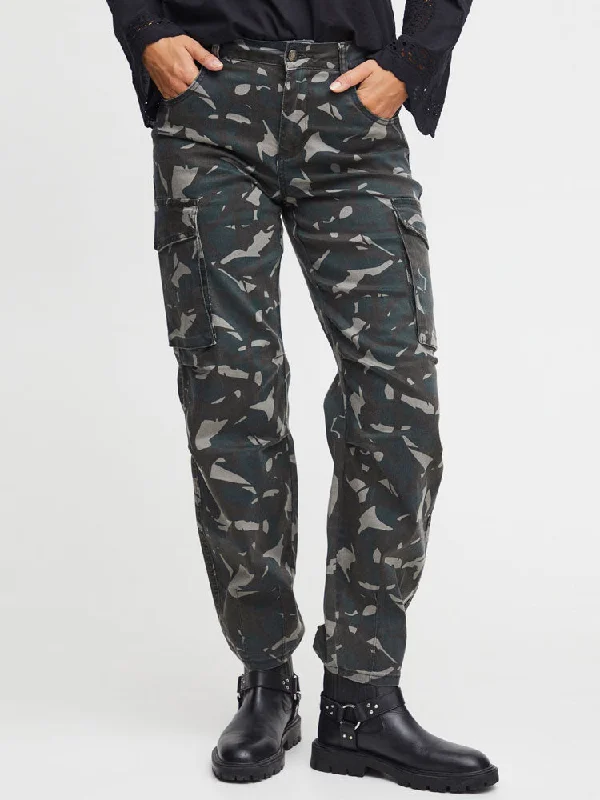 Pulz PzLian Cargo Trousers Blue & Black Camouflage Trousers Vintage Classic