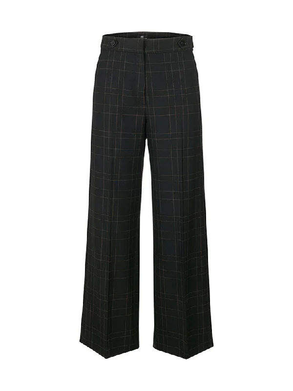 Riani Subtly Checked  Wide Fit Trousers Black Patterned Trousers Handmade Artisanal