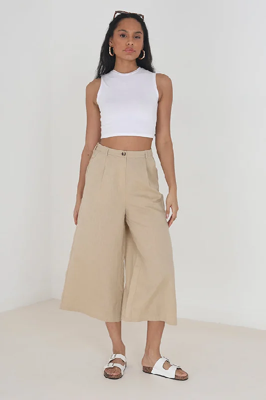 SAND WIDE LEG THREE QUARTER CULOTTE TROUSERS Trousers Denim Distressed