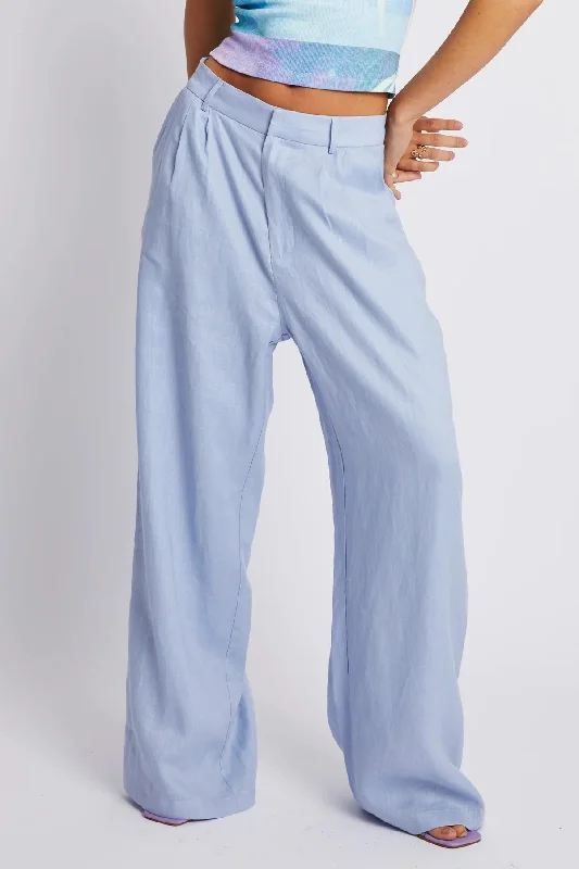 SUMMI SUMMI Womens Wide Leg  Linen Trousers - Alice Blue Trousers Favorite Customer