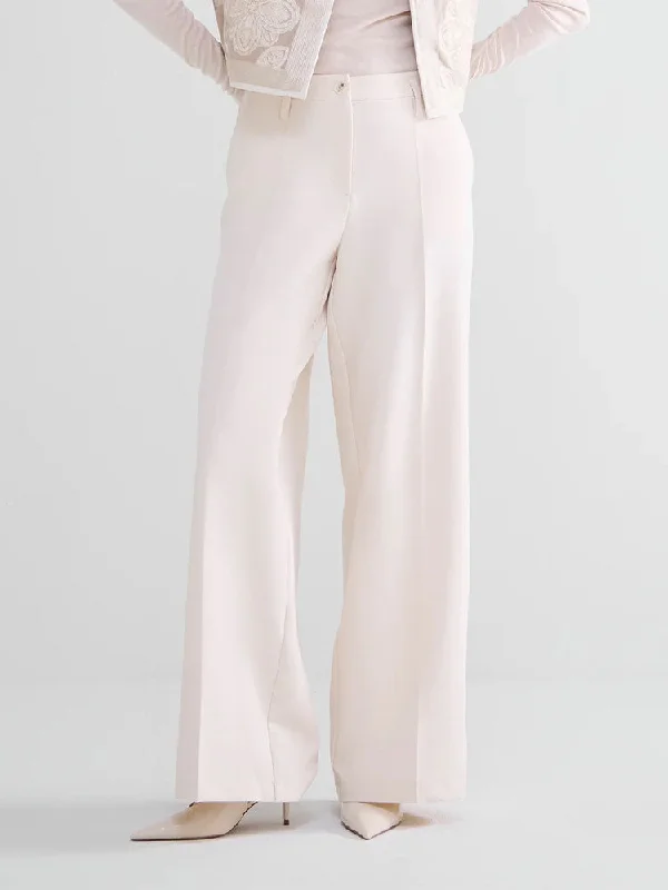 Summum Wide Leg Trousers Ivory Trousers chic elegant