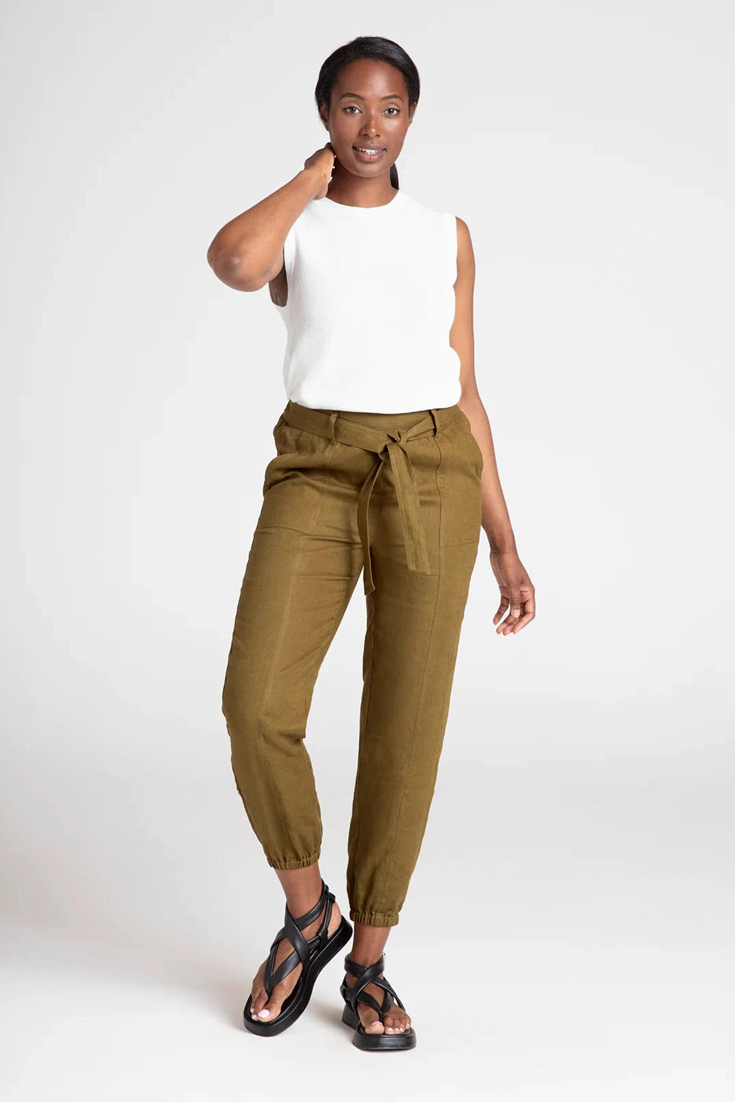 Thought Hadley Hemp Belted Cargo Trousers Wide Leg Loose Fit Mid Waist